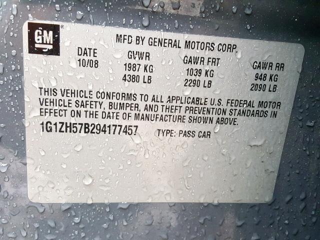 1G1ZH57B294177457 - 2009 CHEVROLET MALIBU 1LT GRAY photo 10