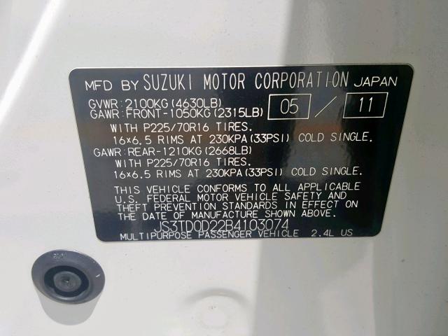 JS3TD0D22B4103074 - 2011 SUZUKI GRAND VITA WHITE photo 10