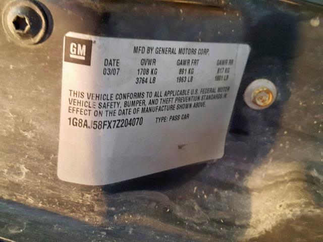1G8AJ58FX7Z204070 - 2007 SATURN ION LEVEL SILVER photo 10