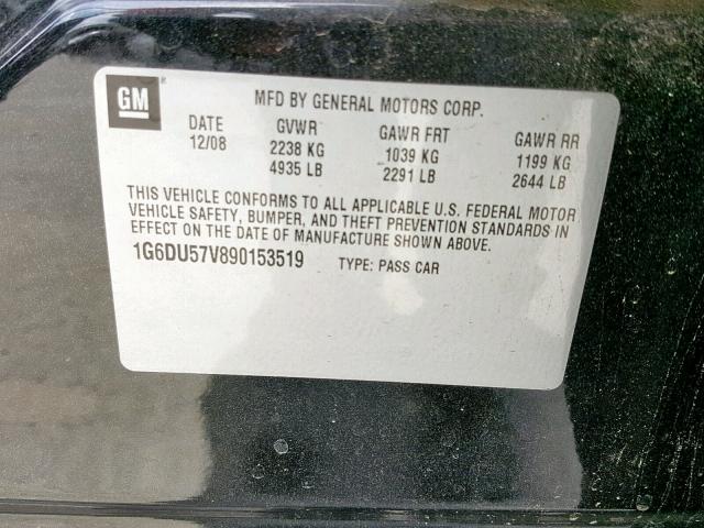 1G6DU57V890153519 - 2009 CADILLAC CTS HI FEA BLACK photo 10