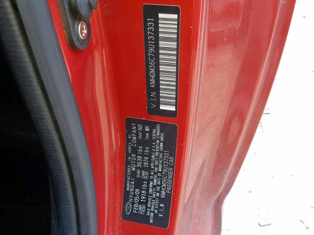 KMHCM36C79U137331 - 2009 HYUNDAI ACCENT GS RED photo 10