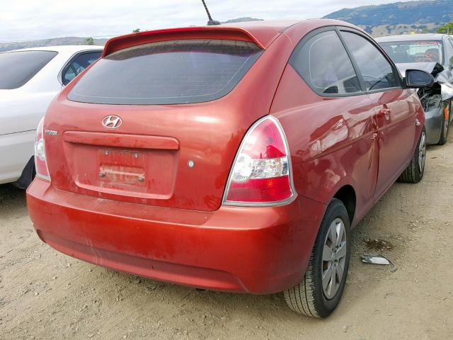 KMHCM36C79U137331 - 2009 HYUNDAI ACCENT GS RED photo 4