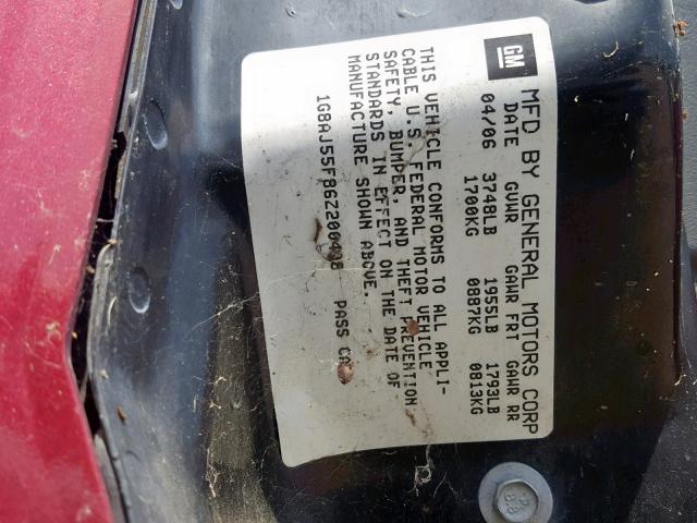 1G8AJ55F86Z200408 - 2006 SATURN ION LEVEL BURGUNDY photo 10