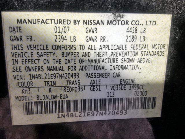 1N4BL21E97N420493 - 2007 NISSAN ALTIMA 3.5 BLACK photo 10