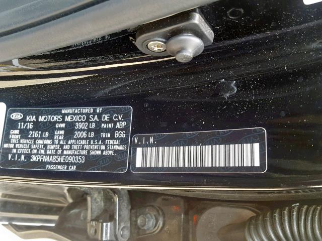 3KPFN4A85HE090353 - 2017 KIA FORTE EX BLACK photo 10