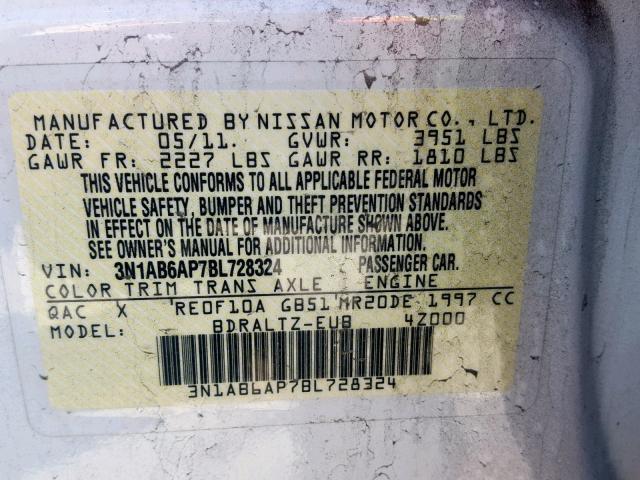 3N1AB6AP7BL728324 - 2011 NISSAN SENTRA 2.0 WHITE photo 10