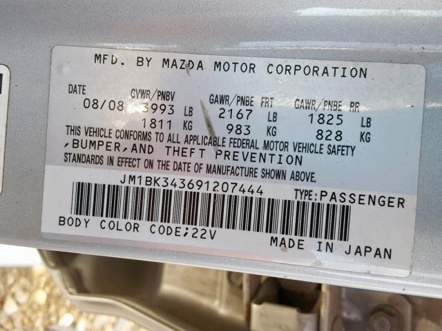 JM1BK343691207444 - 2009 MAZDA 3 S SILVER photo 10