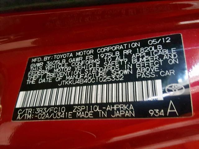 JTKKU4B40C1025332 - 2012 TOYOTA SCION XD RED photo 10