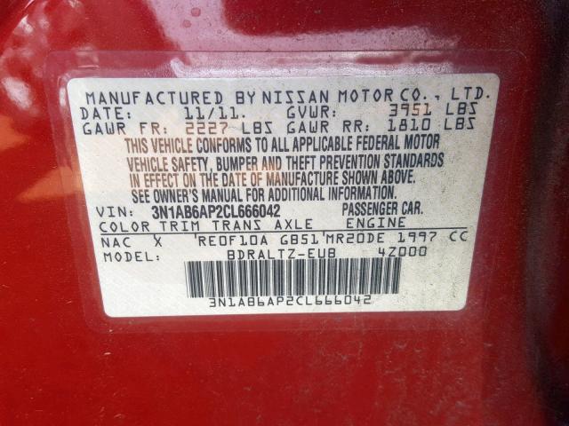 3N1AB6AP2CL666042 - 2012 NISSAN SENTRA 2.0 RED photo 10