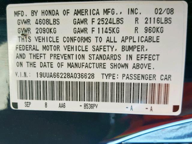 19UUA66228A036628 - 2008 ACURA TL BLUE photo 10