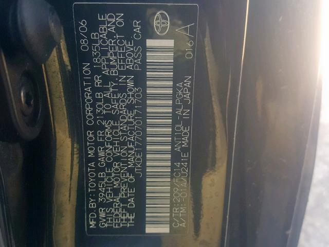 JTKDE177070171703 - 2007 TOYOTA SCION TC BLACK photo 10