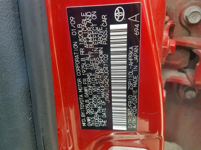 JTKKU10429J047102 - 2009 TOYOTA SCION XD RED photo 10