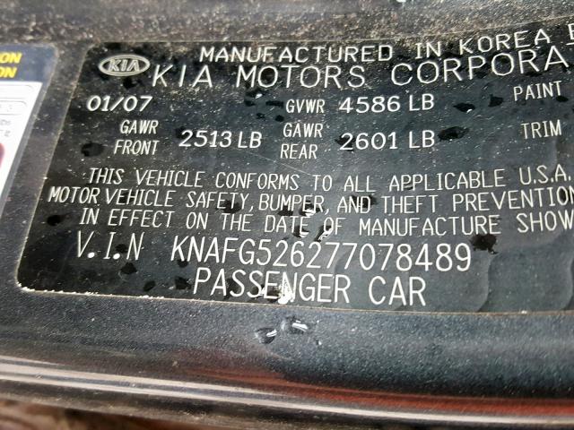 KNAFG526277078489 - 2007 KIA RONDO LX GRAY photo 10