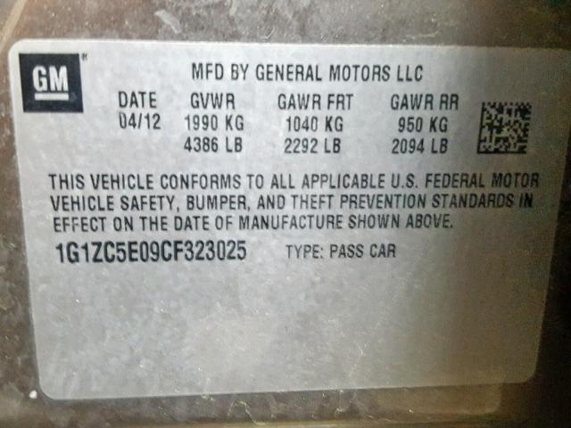 1G1ZC5E09CF323025 - 2012 CHEVROLET MALIBU 1LT TAN photo 10