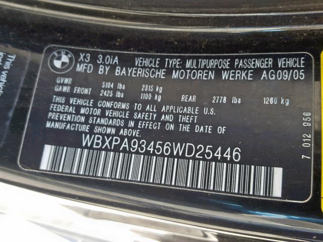 WBXPA93456WD25446 - 2006 BMW X3 3.0I BLACK photo 10