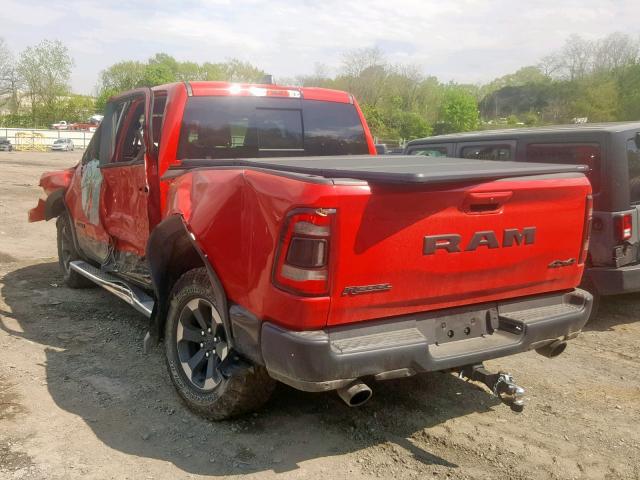 1C6SRFLT6KN671581 - 2019 RAM 1500 REBEL წითელი ფოტო 3