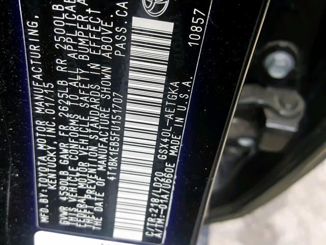 4T1BK1EB5FU151707 - 2015 TOYOTA AVALON XLE BLACK photo 10