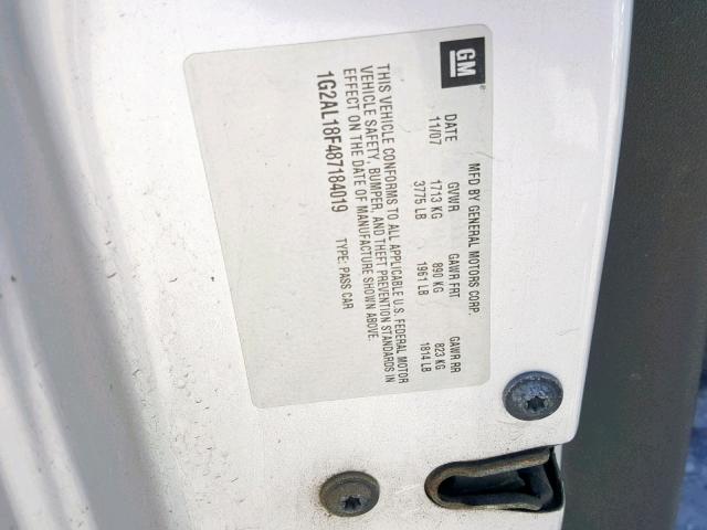 1G2AL18F487184019 - 2008 PONTIAC G5 SILVER photo 10