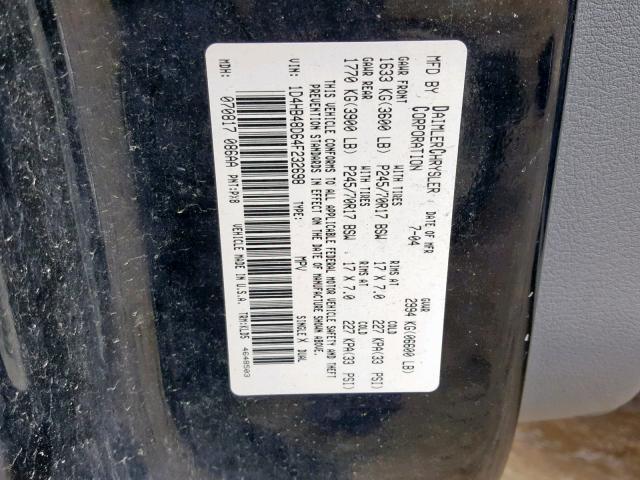 1D4HB48D64F232698 - 2004 DODGE DURANGO SL BLACK photo 10