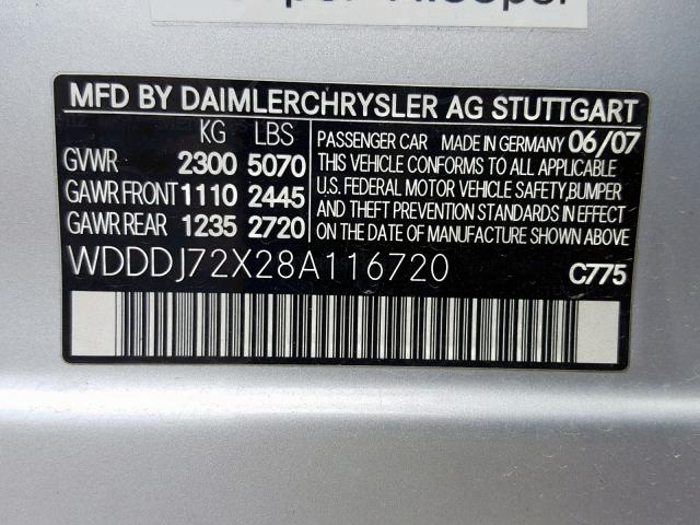 WDDDJ72X28A116720 - 2008 MERCEDES-BENZ CLS 550 SILVER photo 10