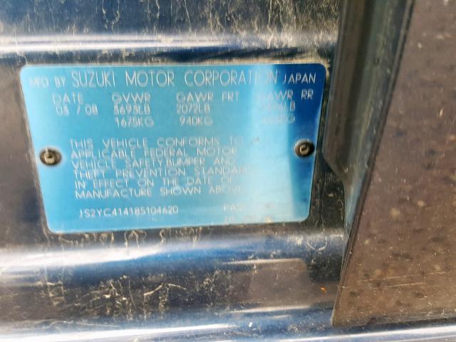 JS2YC414185104620 - 2008 SUZUKI SX4 BLUE photo 10