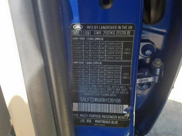 SALFT24N49H139168 - 2009 LAND ROVER LR2 HSE TE BLUE photo 10
