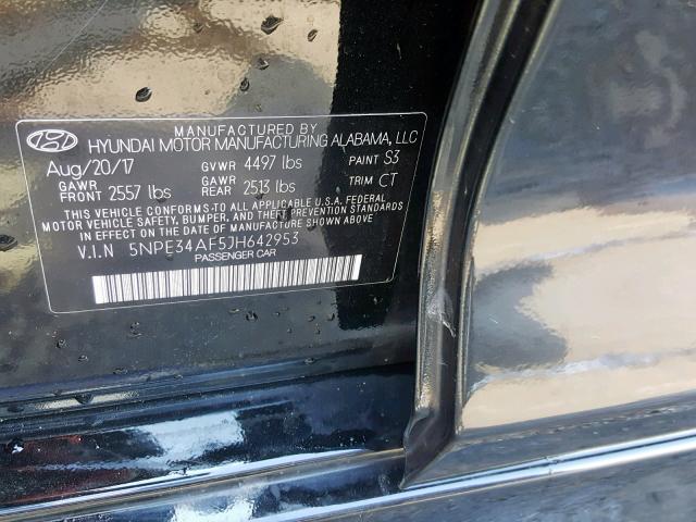 5NPE34AF5JH642953 - 2018 HYUNDAI SONATA SPO BLACK photo 10