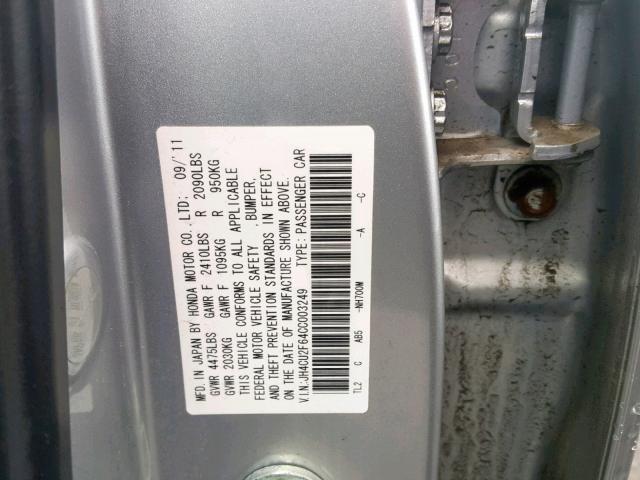 JH4CU2F64CC003249 - 2012 ACURA TSX TECH SILVER photo 10