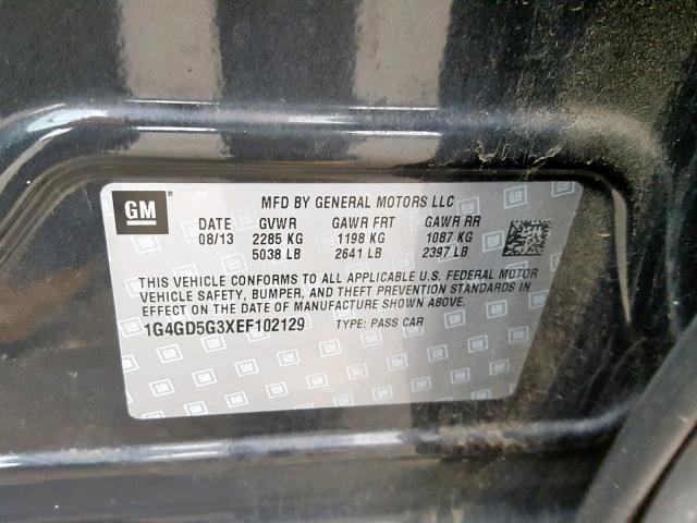 1G4GD5G3XEF102129 - 2014 BUICK LACROSSE P GRAY photo 10