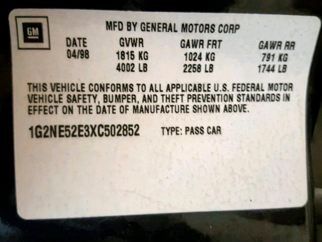 1G2NE52E3XC502852 - 1999 PONTIAC GRAND AM S BLACK photo 10