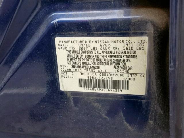 3N1AB6APXCL646329 - 2012 NISSAN SENTRA 2.0 BLUE photo 10