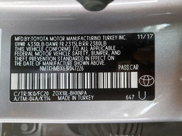 NMTKHMBX6JR047226 - 2018 TOYOTA C-HR XLE  photo 10