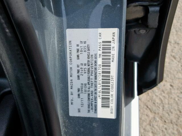 JM1BL1L81C1581708 - 2012 MAZDA 3 I GRAY photo 10