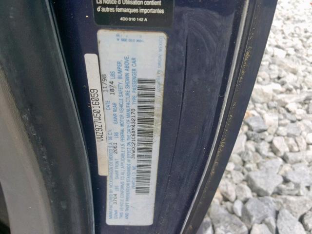 3VWCC21C6XM432170 - 1999 VOLKSWAGEN NEW BEETLE Mavi foto 10