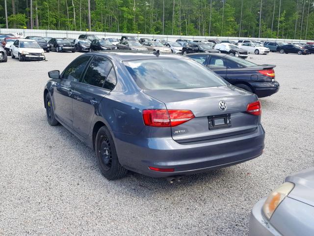 3VW2K7AJ3FM423855 - 2015 VOLKSWAGEN JETTA BASE GRAY photo 3