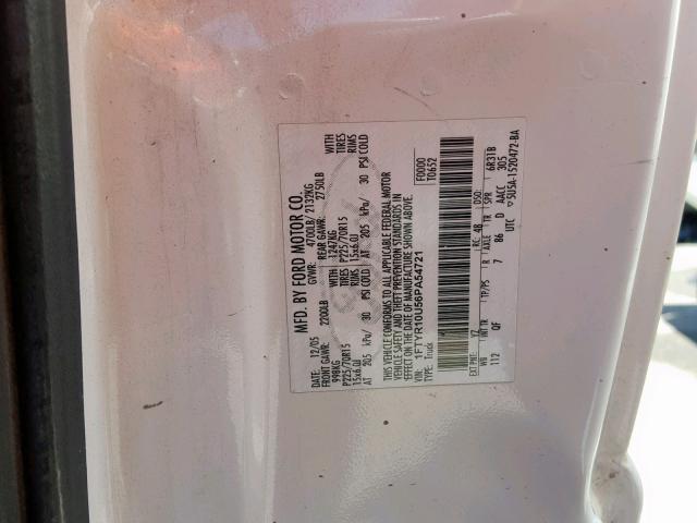 1FTYR10U56PA54721 - 2006 FORD RANGER WHITE photo 10