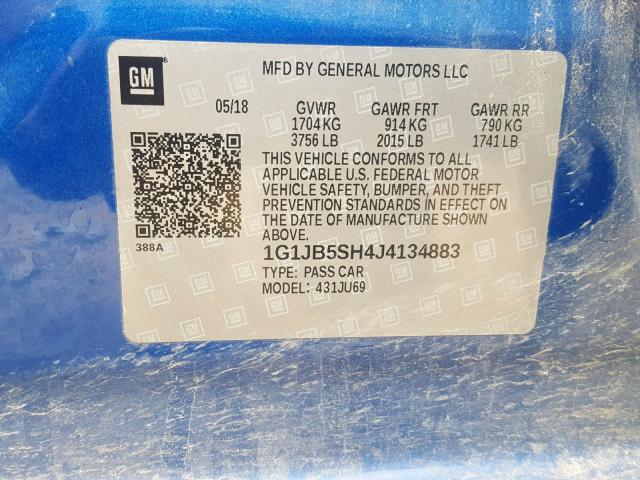 1G1JB5SH4J4134883 - 2018 CHEVROLET SONIC LS BLUE photo 10