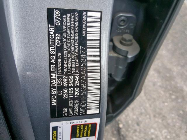 WDDHF5GB7AA053477 - 2010 MERCEDES-BENZ E 350 GRAY photo 10