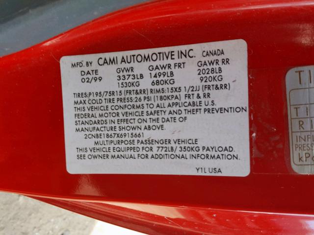 2CNBE1867X6915661 - 1999 CHEVROLET TRACKER RED photo 10