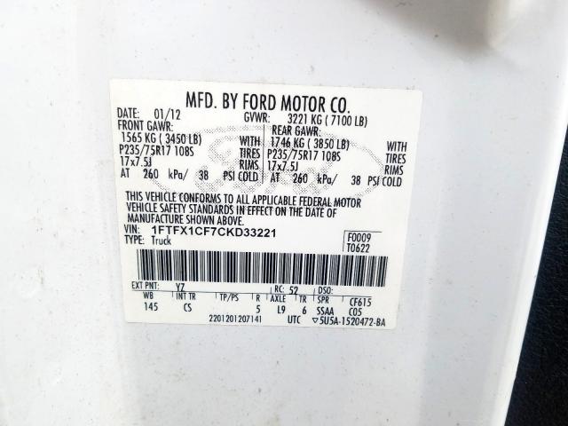 1FTFX1CF7CKD33221 - 2012 FORD F150 SUPER CAB  photo 10