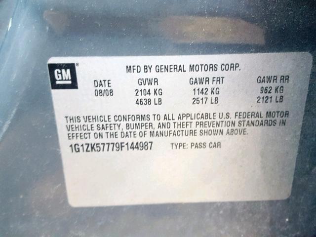 1G1ZK57779F144987 - 2009 CHEVROLET MALIBU LTZ ნაცრისფერი ფოტო 10