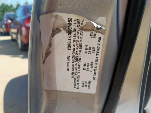 2G4WB52K731196023 - 2003 BUICK REGAL LS SILVER photo 10