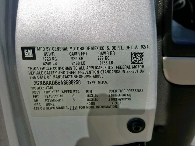 3GNBAADB5AS588258 - 2010 CHEVROLET HHR LS Silber Foto 10