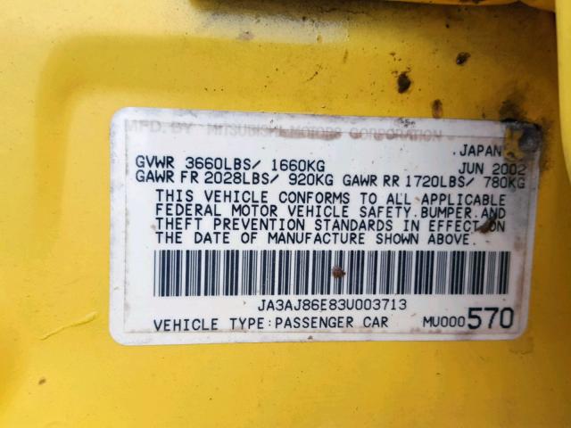 JA3AJ86E83U003713 - 2003 MITSUBISHI LANCER OZ YELLOW photo 10