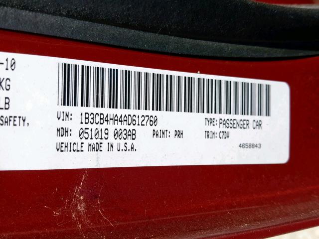 1B3CB4HA4AD612760 - 2010 DODGE CALIBER SX RED photo 10