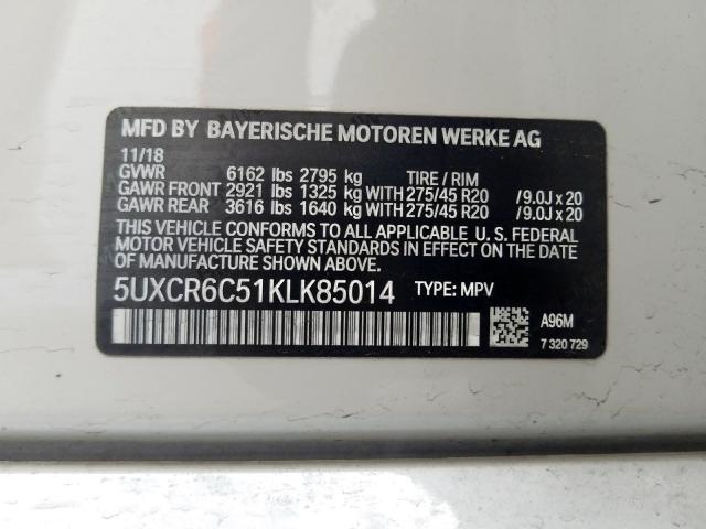 5UXCR6C51KLK85014 - 2019 BMW X5 XDRIVE40I  photo 10