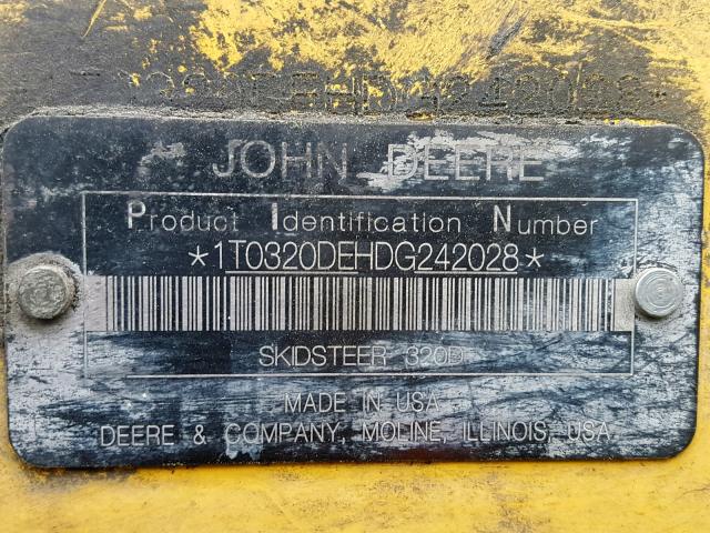 1T0320DEHDG242028 - 2013 JOHN DEERE 320D YELLOW photo 10