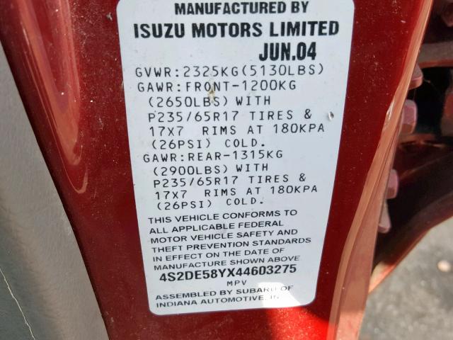 4S2DE58YX44603275 - 2004 ISUZU AXIOM XS Qırmızı foto 10