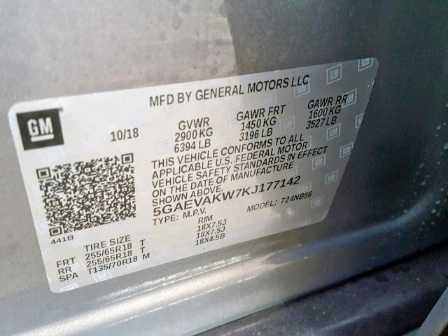 5GAEVAKW7KJ177142 - 2019 BUICK ENCLAVE ES BEIGE photo 10