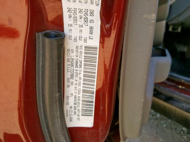 1J8HG48K17C578802 - 2007 JEEP COMMANDER MAROON photo 10